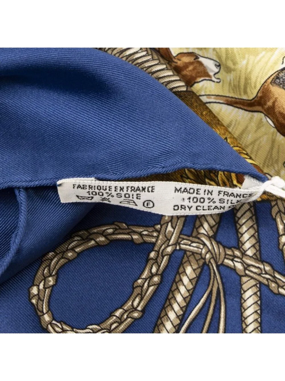 ★SOLD★ Hermes Scarf Navy Brown 100% Gold Twill Silk - Picture 5 of 5